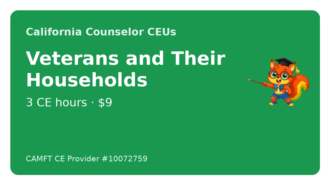 Course cover for Systemic Family Therapy with Veterans and Their Households, 3 CE hours, by John Oliver Ycaro, LPCC